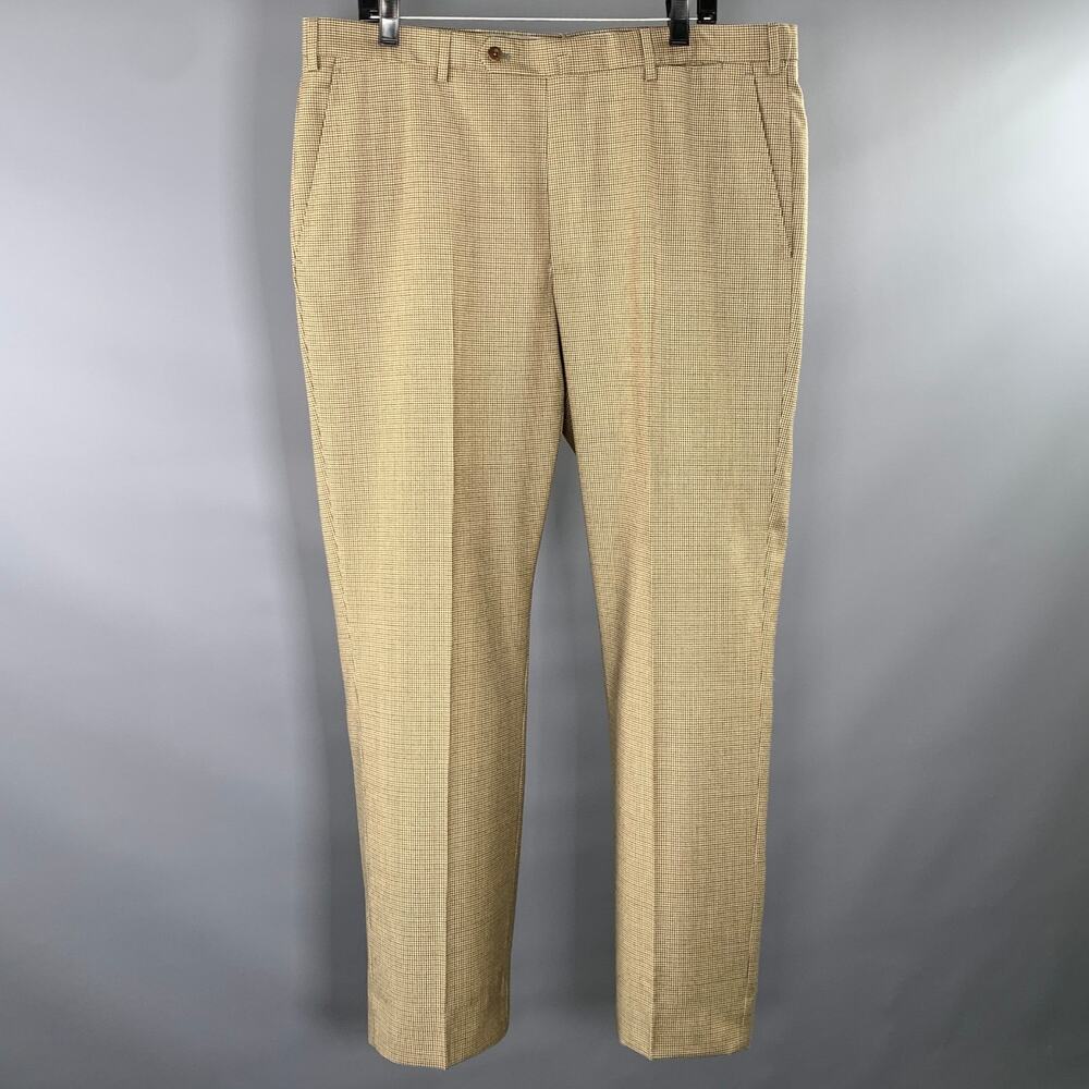 INCOTEX Size 38 Brown Khaki Houndstooth Wool Flat Front Dress Pants